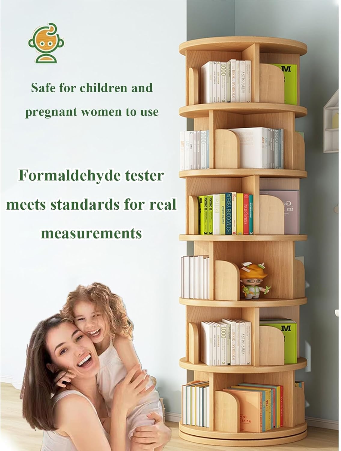 3/4/5/6Tier Solid Wood Rotating Bookshelf Tower Corner Bookshelf For Small Space, Spinning Bookcase Revolving Bookcase Stackable Bookshelf Organizer For Bedroom, Living Room(Brown-Five layers)