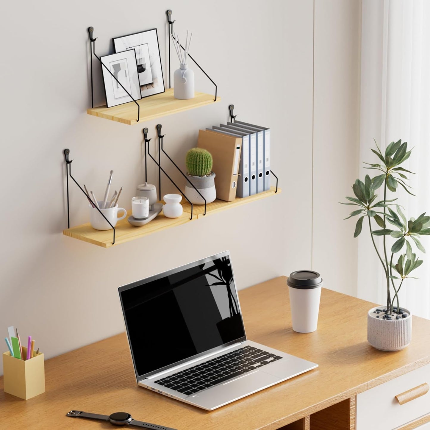 Elevate Your Space with Rustic Wood Floating Shelves Set of 3- Perfect for Bedroom, Living Room, Bathroom, and Kitchen Decor - Easy Installation, No Drilling Needed!