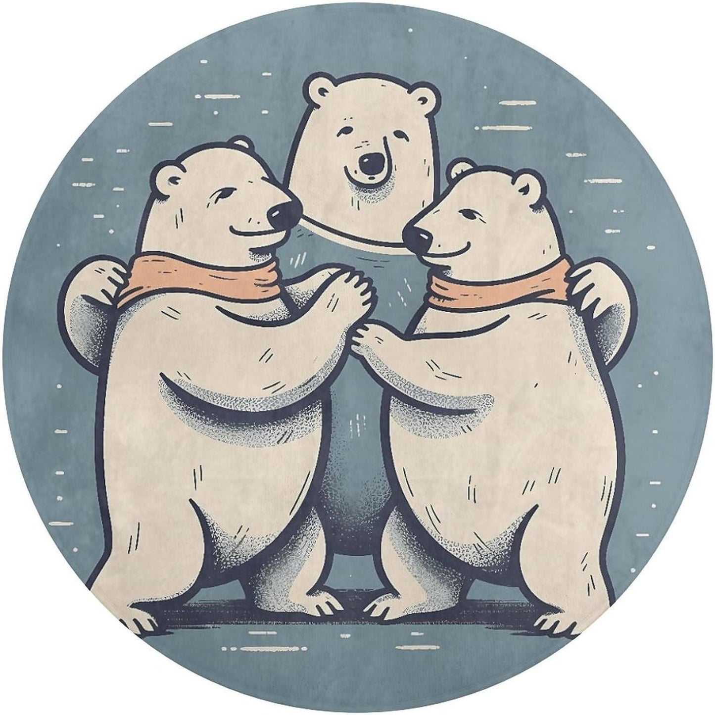 Bear Dancing Circle Rug Retro Luxury Coral Velvet Floor Mat Non Slip Soft Indoor Floor Carpet Comfy Thickened Area Rugs Modern Aesthetic Minimalist Carpets for Home Decor