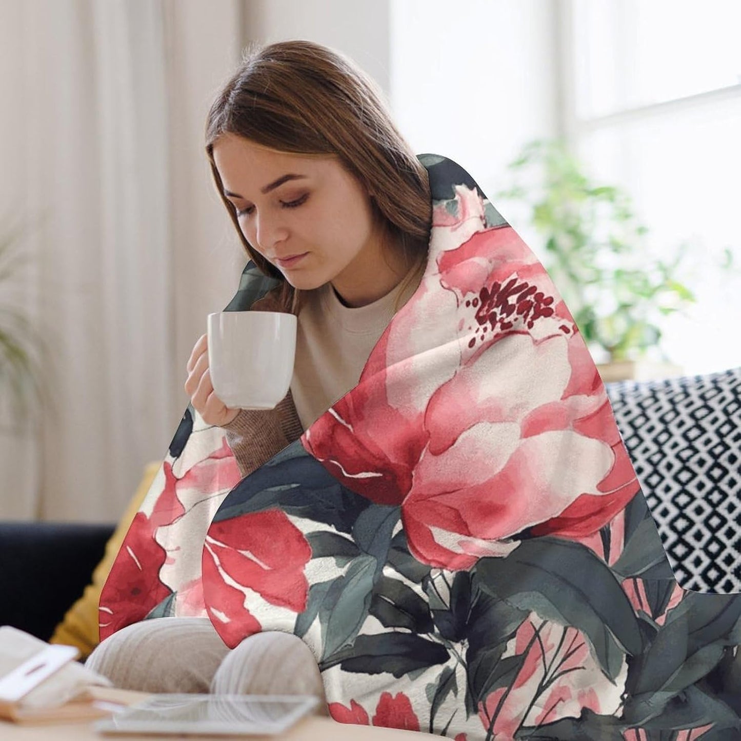 Peonies Spring Blanket Super Soft Lightweight Throw Blanket Cute Cozy Warm Bed Blanket Decorative Fuzzy Blanket All-Season Home Decor Gift for Sofa Couch Living Room 30"*40"（76 * 100cm）