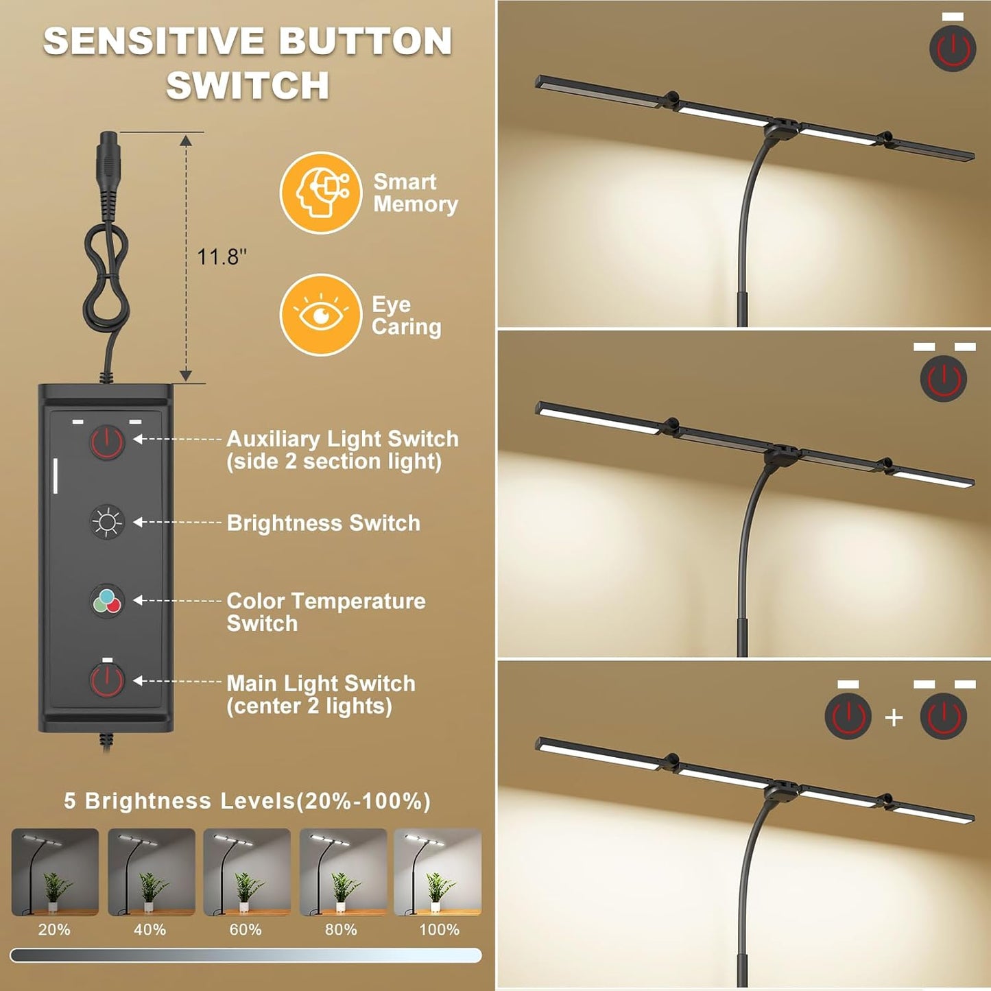 LED Desk Lamps for Home Office,Smart Adjustable Swing Arm Desk Lamp with Clamp,Gooseneck Tall Clip on Desk Light for Sewing,Reading,Drawing,Workbench,Study,Screen,Crafting,Monitor Architect,Computer