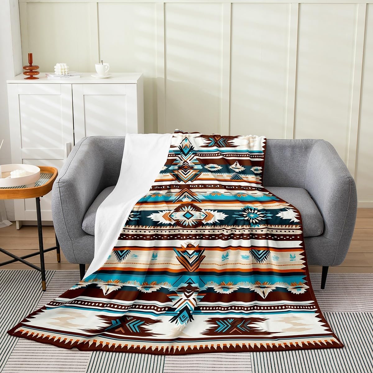 Erosebridal Geometric Boho Tribe Warm Blanket Baby 30x40,Exotic Nordic Style Soft Microfiber Fuzzy Blanket for Bedroom Living Room,Wetsern Cow Print Throw Blanket,Cattle Bull Cowhide Fleece Blanket
