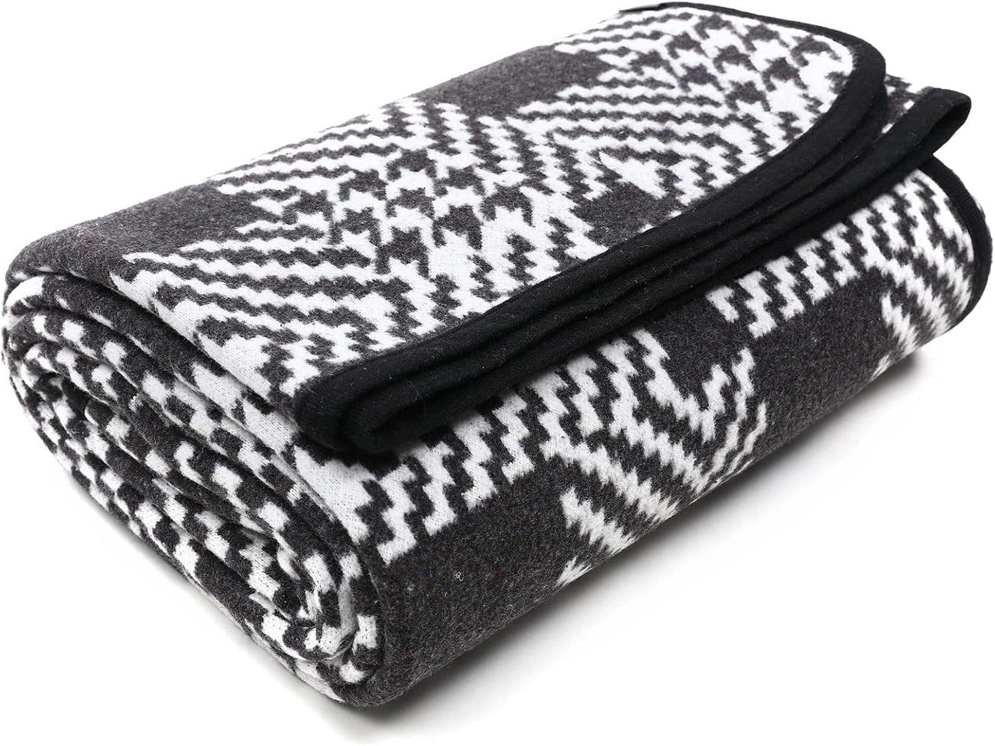 PuTian Merino Wool Blanket - 63" x 51" Thick Warm Soft Twin Bed Throw - Great for Camping, Outdoors, Travel, Car, Couch, All Seasons Houndstooth Black
