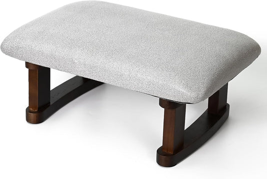 Small Footstool Office Under Desk Ottoman Padded Hassock 16.1"(41cm) x 6.7"(17cm) with Wooden Legs Modern Living Room Bedroom Work Nail Salon Compact Footrest Stool Relaxation Rest Foot Stool (Grey)