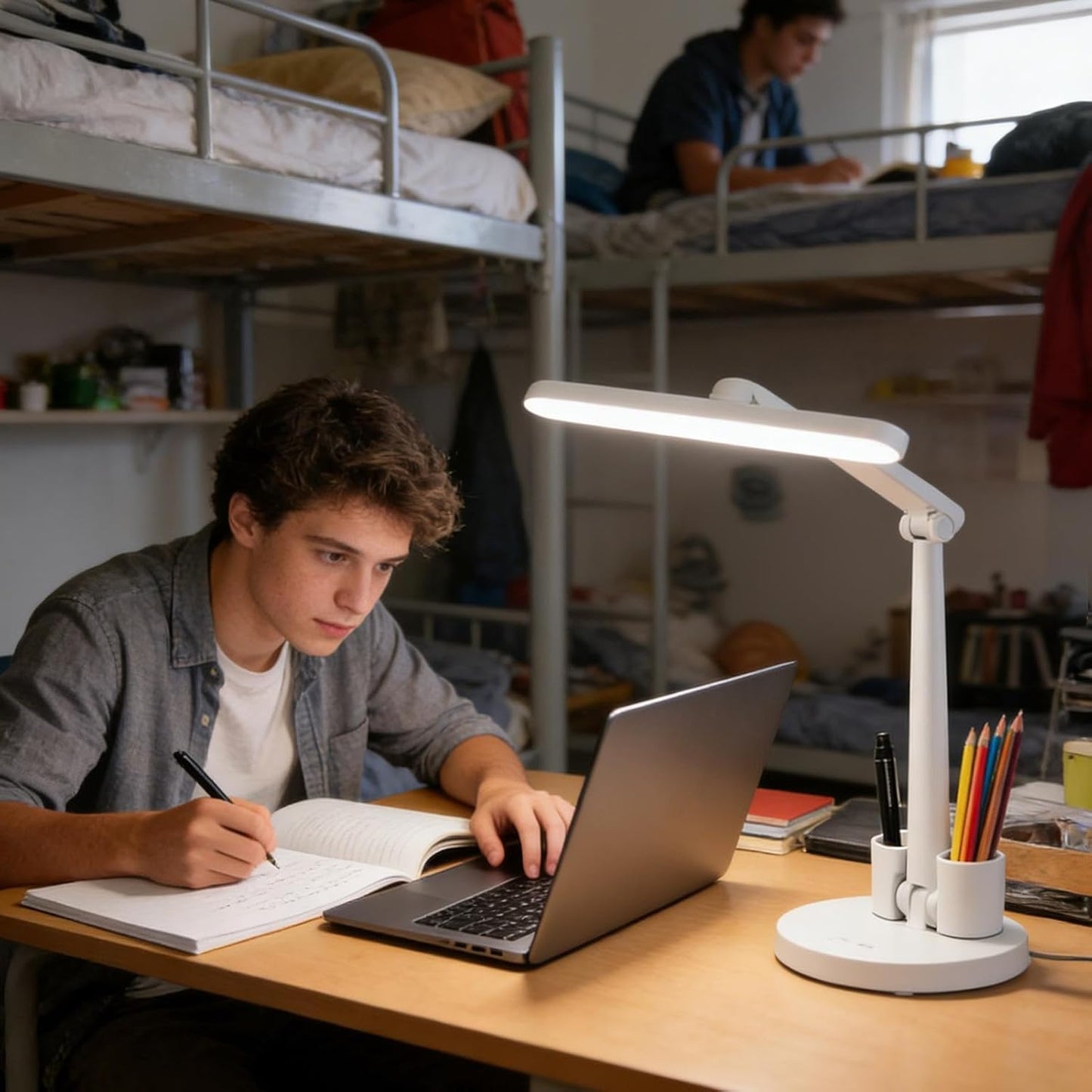 Desk Lamp Adjustable, Long-Lasting Eye-Caring, 3 Brightness Modes Desk Lamp with USB Charging, Reading Desks Lamps with Energy-Saving LED, Home Study Accessory, for Bedroom School Study Working