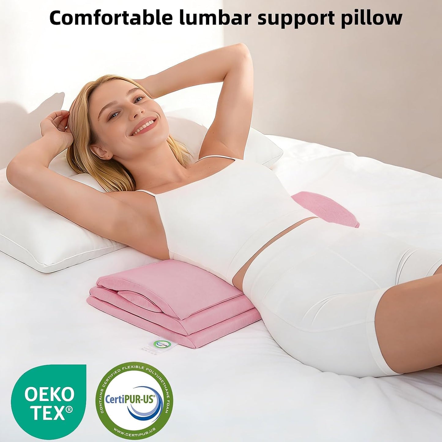 4-Layer Lumbar Pillow for Sleeping & Lying Down, Height-Boosting Layer, Soft/Firm Interchangeable Inserts & Washable Cover, Lower Back Support for Bed, Side & Back Sleepers