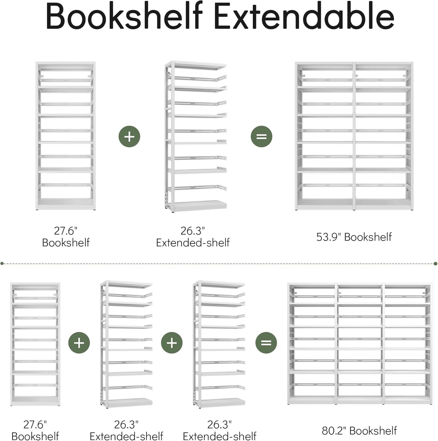 [Heavy Duty] Metal 5 Tier Bookshelf, 68" Tall Bookcase, Large Open Storage Shelf, Floor Standing Bookshelves and Bookcases for Home Office, Library, Living Room, Bedroom, White, Assemble Required