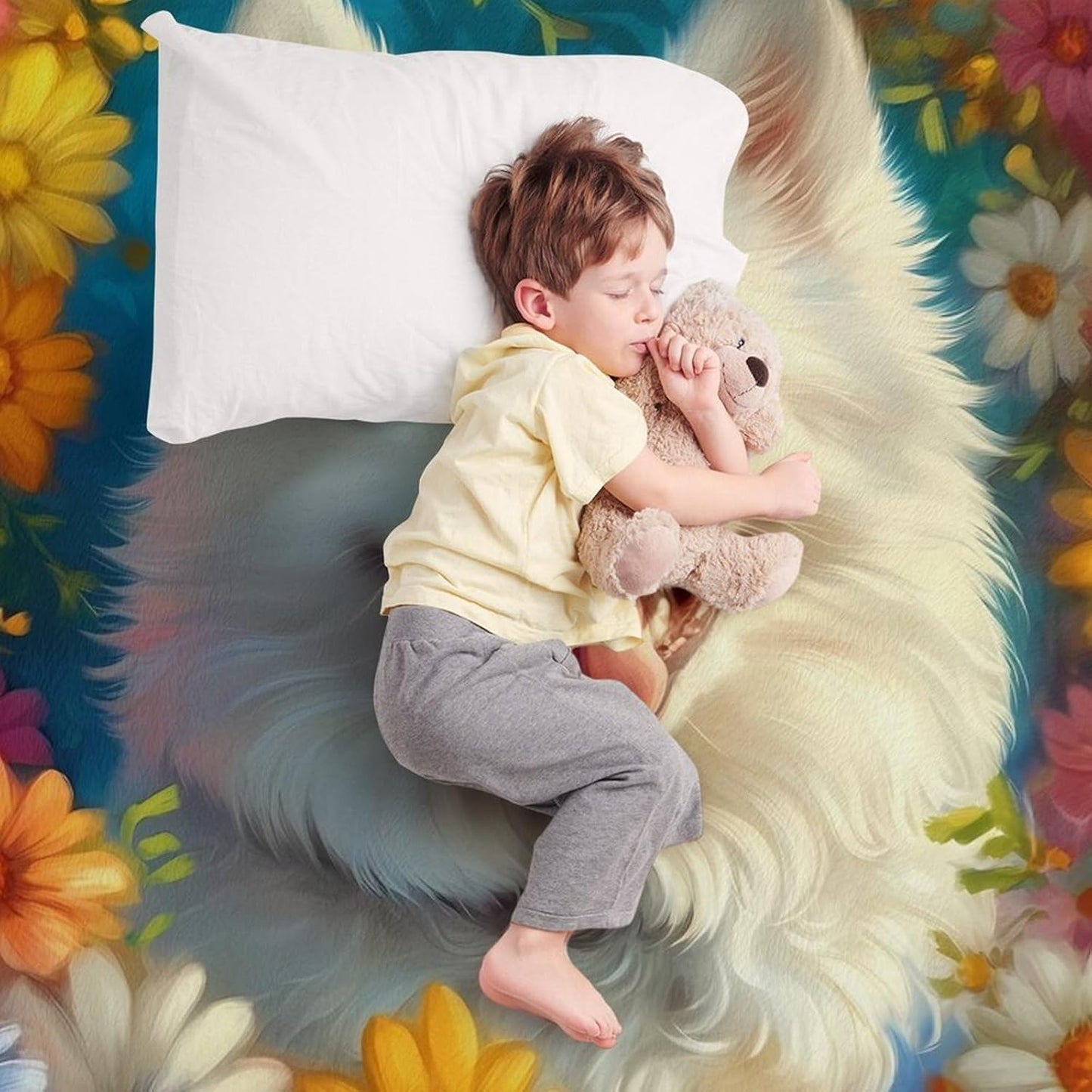 Cute Samoyed Throw Blanket for Couch Bed Plush Cozy Fuzzy Flannel Blanket for All Season 66"x90"