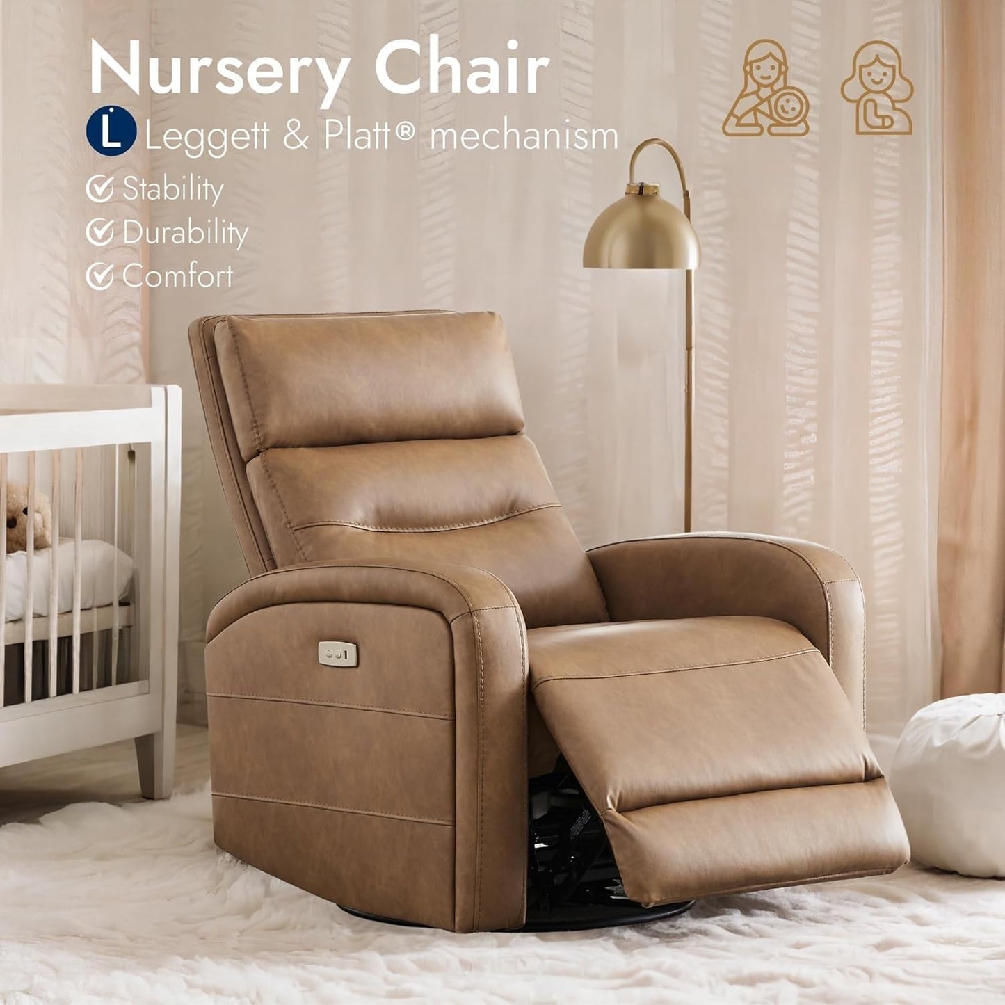 Luxury Power Recliner Swivel Glider Rocker Chair with USB Port, Electric Recliner Chairs for Adults, Small Recliner for Living Room, Nursery, Bedroom & Home Theater Seating
