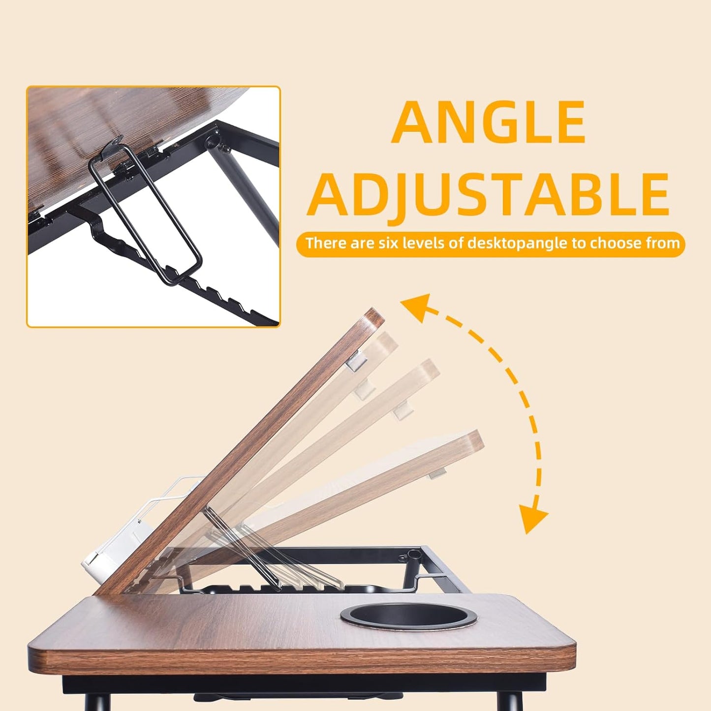 Adjustable Wooden Lap Desks for Bed, Desk with Built-in Cup Holder