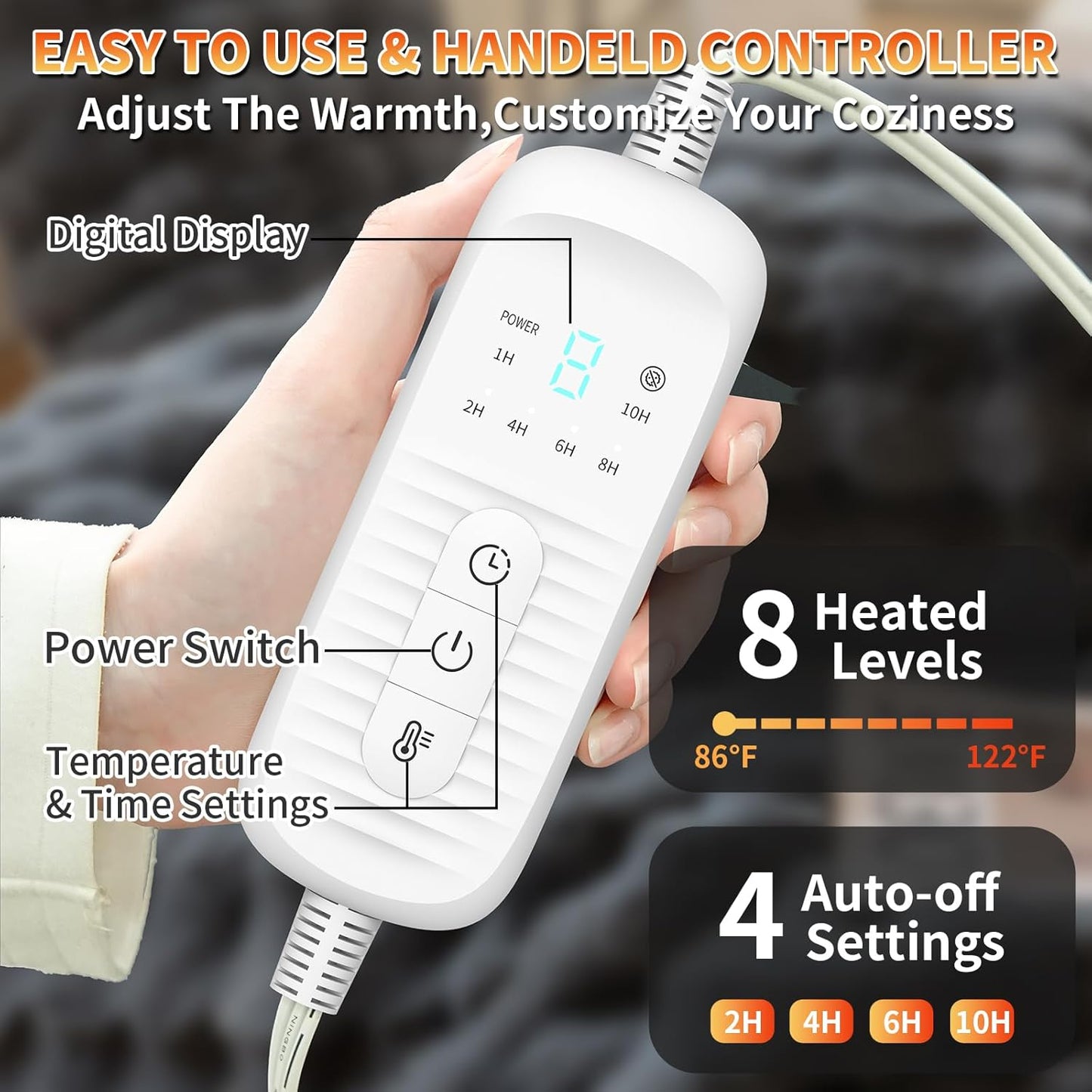 Electric Heated Blanket Throw - 50"x60" Heating Blanket Throw House Warming Gifts New Home, Ultra Soft Warm Flannel Sherpa Fast Heat,8 Heat Level 10 Hours Auto-Off ETL Certified Grey