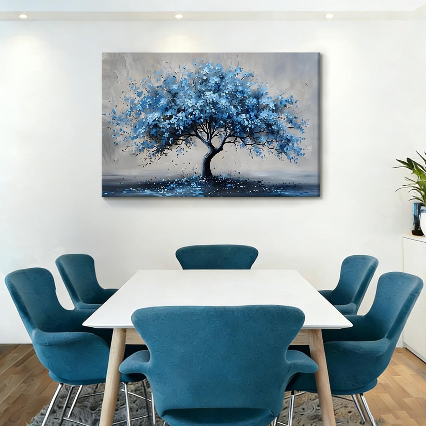 Kdyudo Blue Tree Canvas Wall Art, Tree of Life Large Mural Abstract Print Image Modern Blue Tree Oil Painting Art Print Suitable for Living Room Bedroom Kitchen and Office Wall Decor 16x24 inch