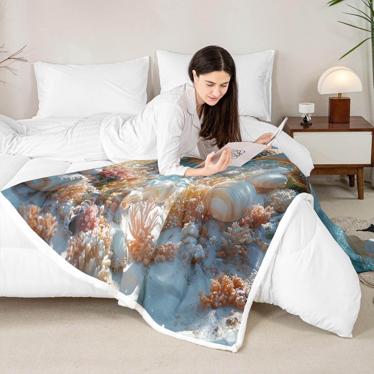Erosebridal Sea Turtle Fleece Blanket Queen 90x90 Ocean Life Fuzzy Plush Throw for Sofa Tortoise Coral Sherpa Blanket Summer Hawaii Theme Pattern All Season