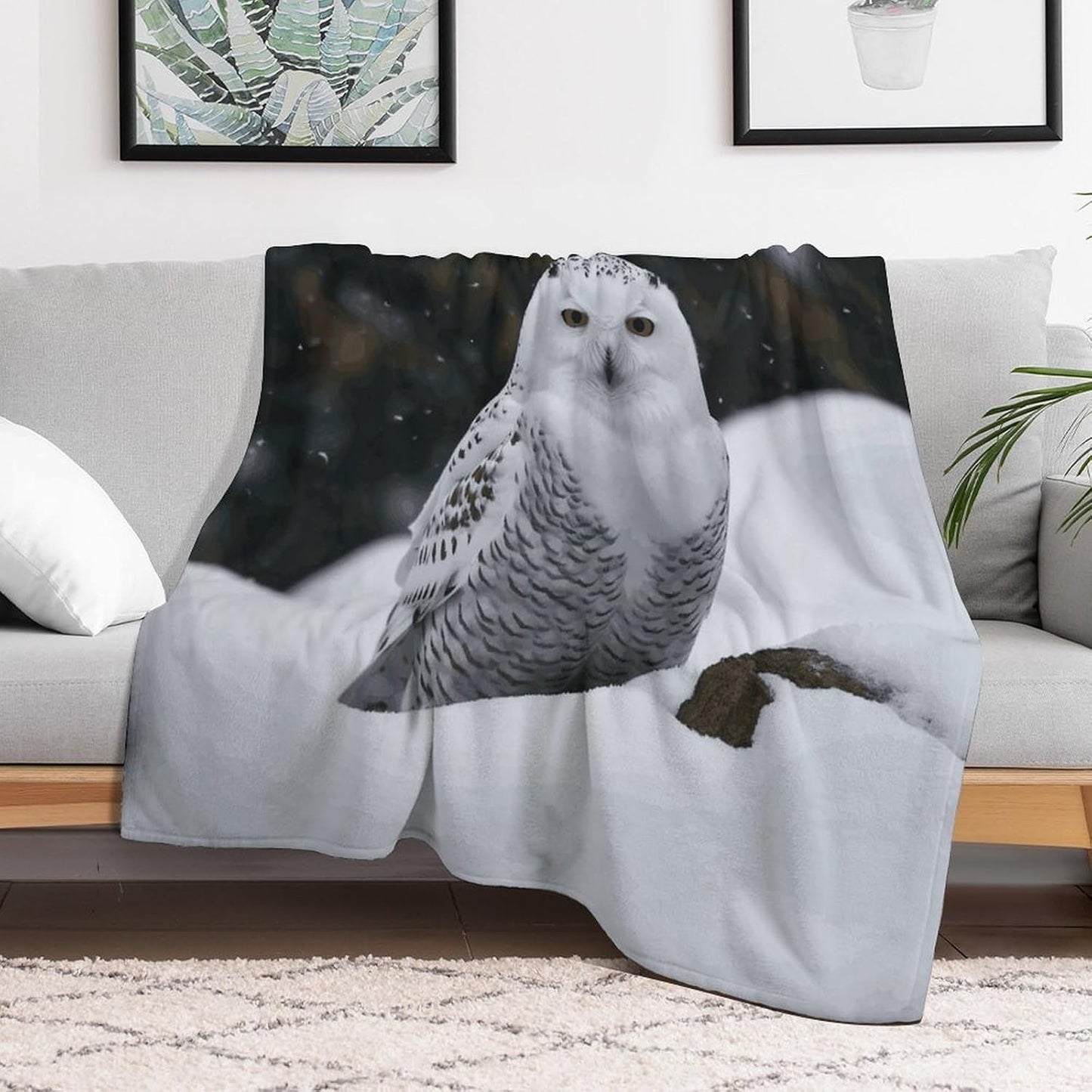 Snow Owl Blanket Super Soft Lightweight Throw Blanket Cute Cozy Warm Bed Blanket Decorative Fuzzy Blanket All-Season Home Decor Gift for Sofa Couch Living Room 50"*60"（130 * 150cm）