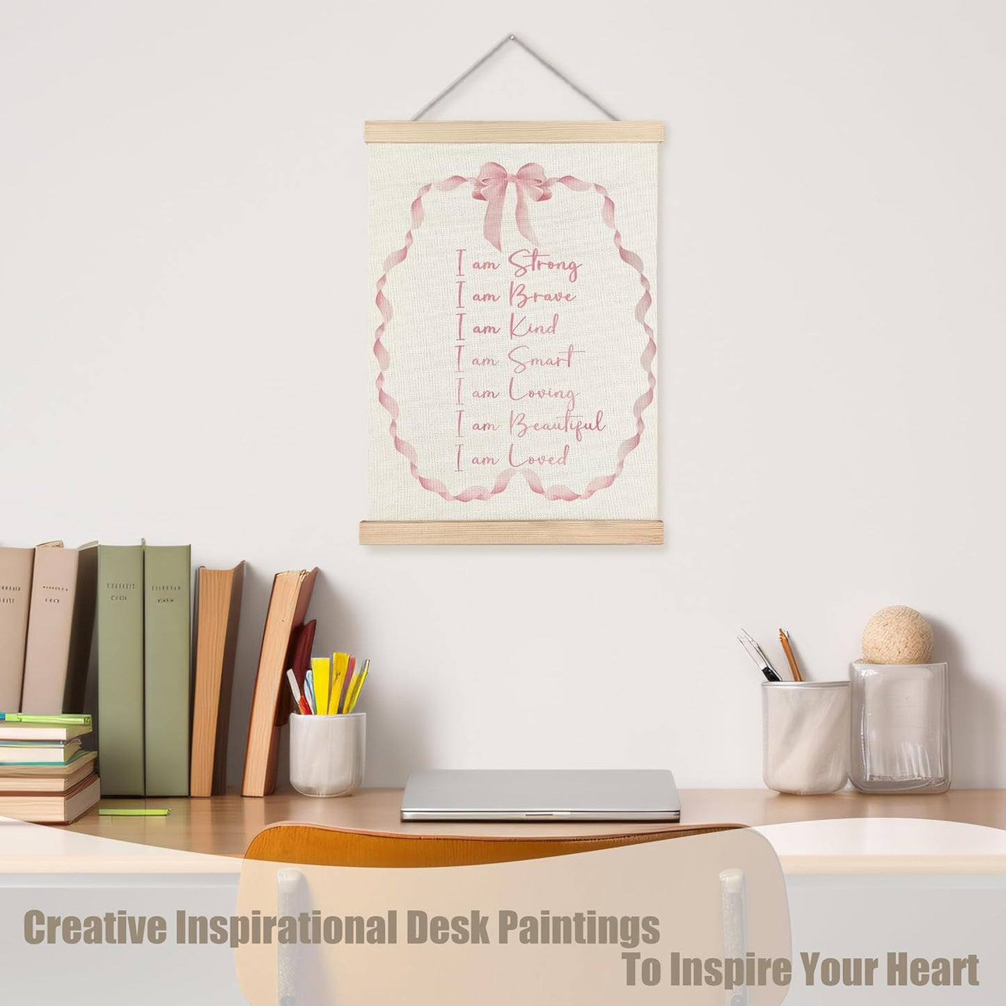 WUCHJ Coquette Pink Bow Inspirational Wall Art Poster 12x16 Inch, Preppy Room Decor Aesthetic, Girly Positive Affirmation Hanging Wall Decor Canvas Prints for Kids Girls Nursery Bedroom Dorm Apartment