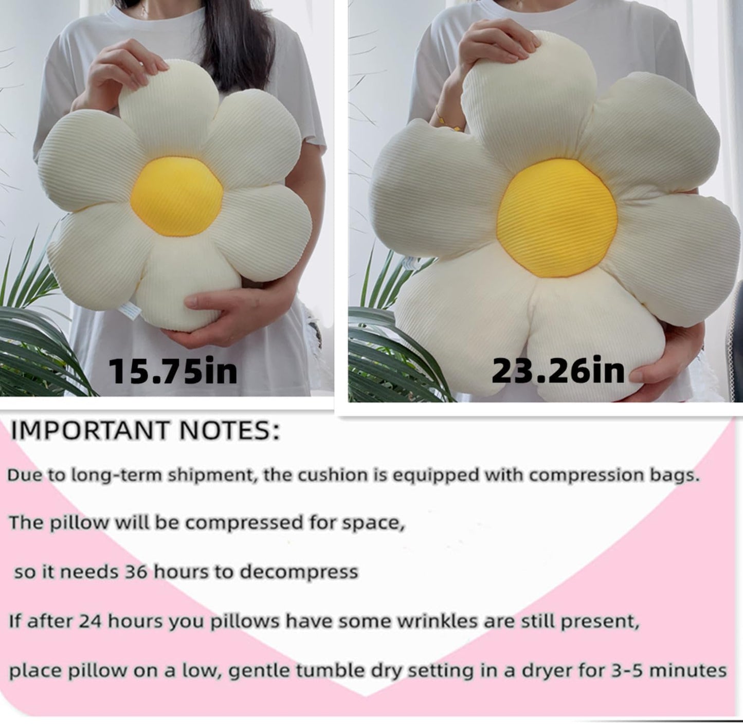 Flower Pillow Yellow Round Throw Pillows Cute Daisy Decorative Pillow for Bed, Sofa, Couch. Yellow Round Cushion Seating Home Decorative
