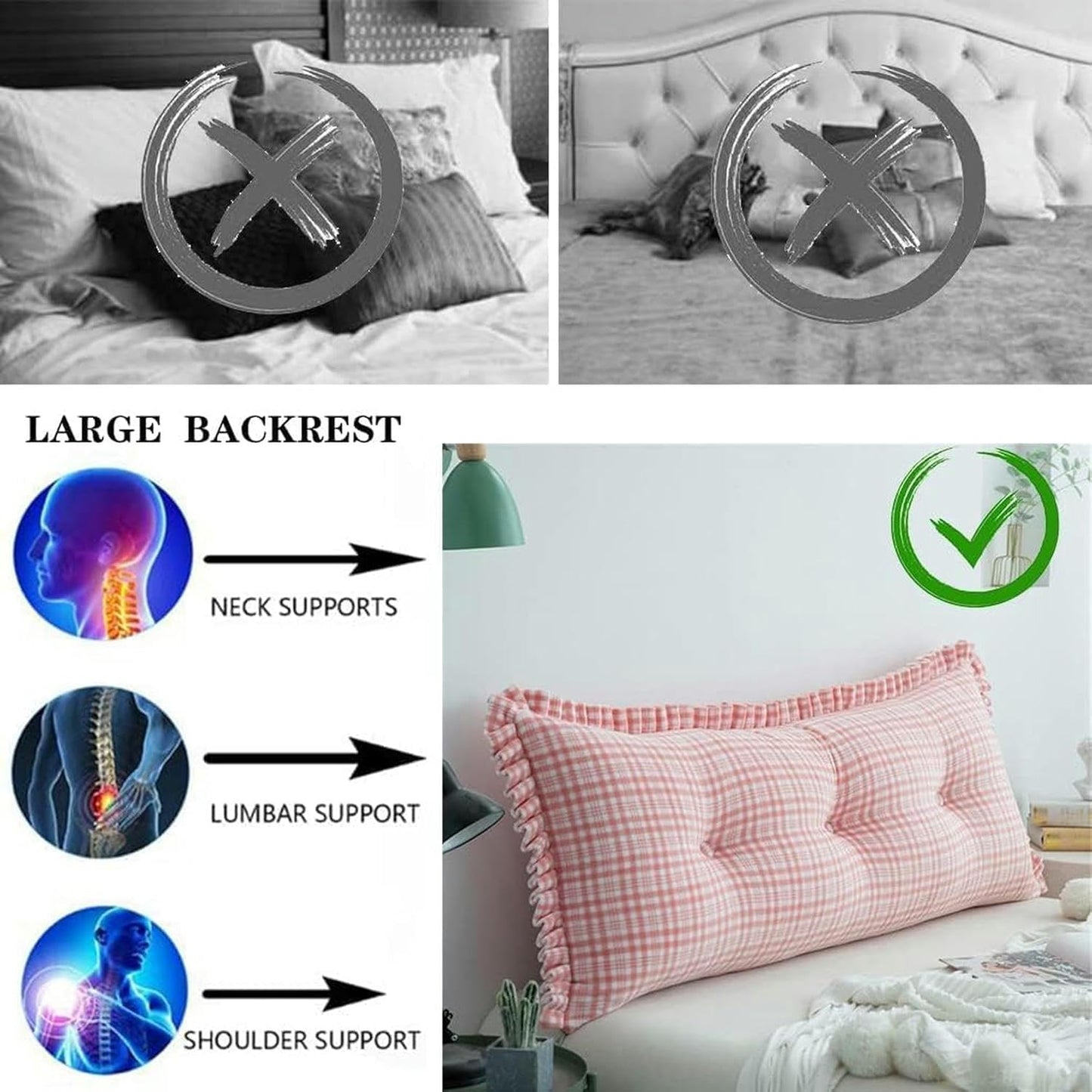 Rectangular Headboard, Pregnancy Tatami Cushion Plaid Rest Positioning Support Pillow Day Bed Lumbar Pad Reading Body Pillow Bed Rest Pillows(Yellow,110cm)