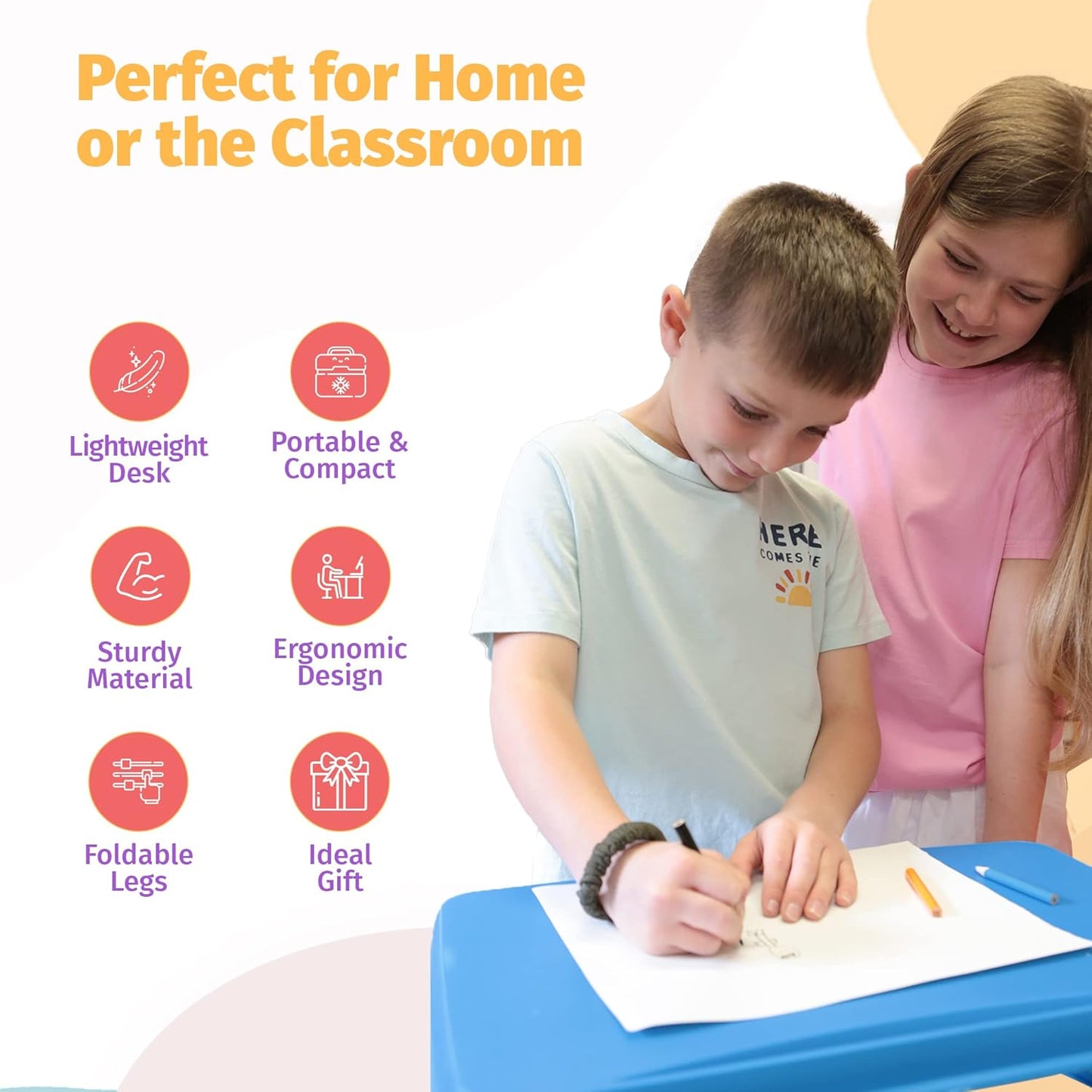 Pink Folding Lap Desk - Foldable Table for Work, Study, Gaming, Arts, Crafts, School - Collapsible Laptop Tray with Storage Compartment - Portable Writing Station for Kids, Adults