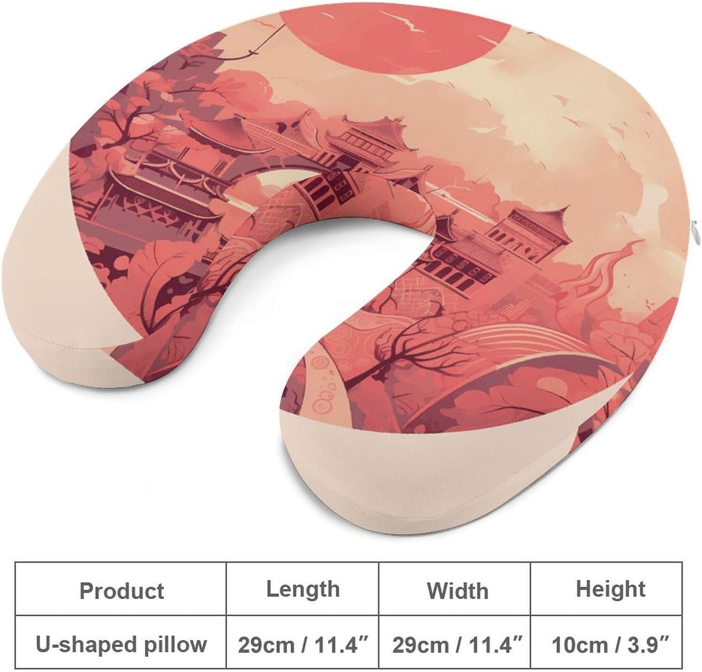Chinese Architectural Patterns Neck Pillow Memory Foam U Shaped Pillows Portable Pillows for Shoulder Travel Head Support Pillow with Concealed Zipper for Airplane Car Home Office