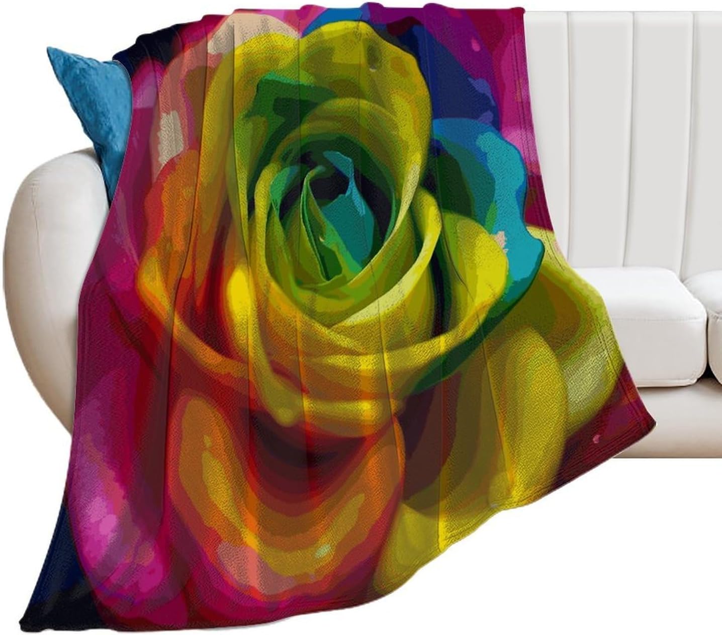 Rainbow Flower Blanket Super Soft Lightweight Throw Blanket Cute Cozy Warm Bed Blanket Decorative Fuzzy Blanket All-Season Home Decor Gift for Sofa Couch Living Room 60"*80"（150 * 200cm）