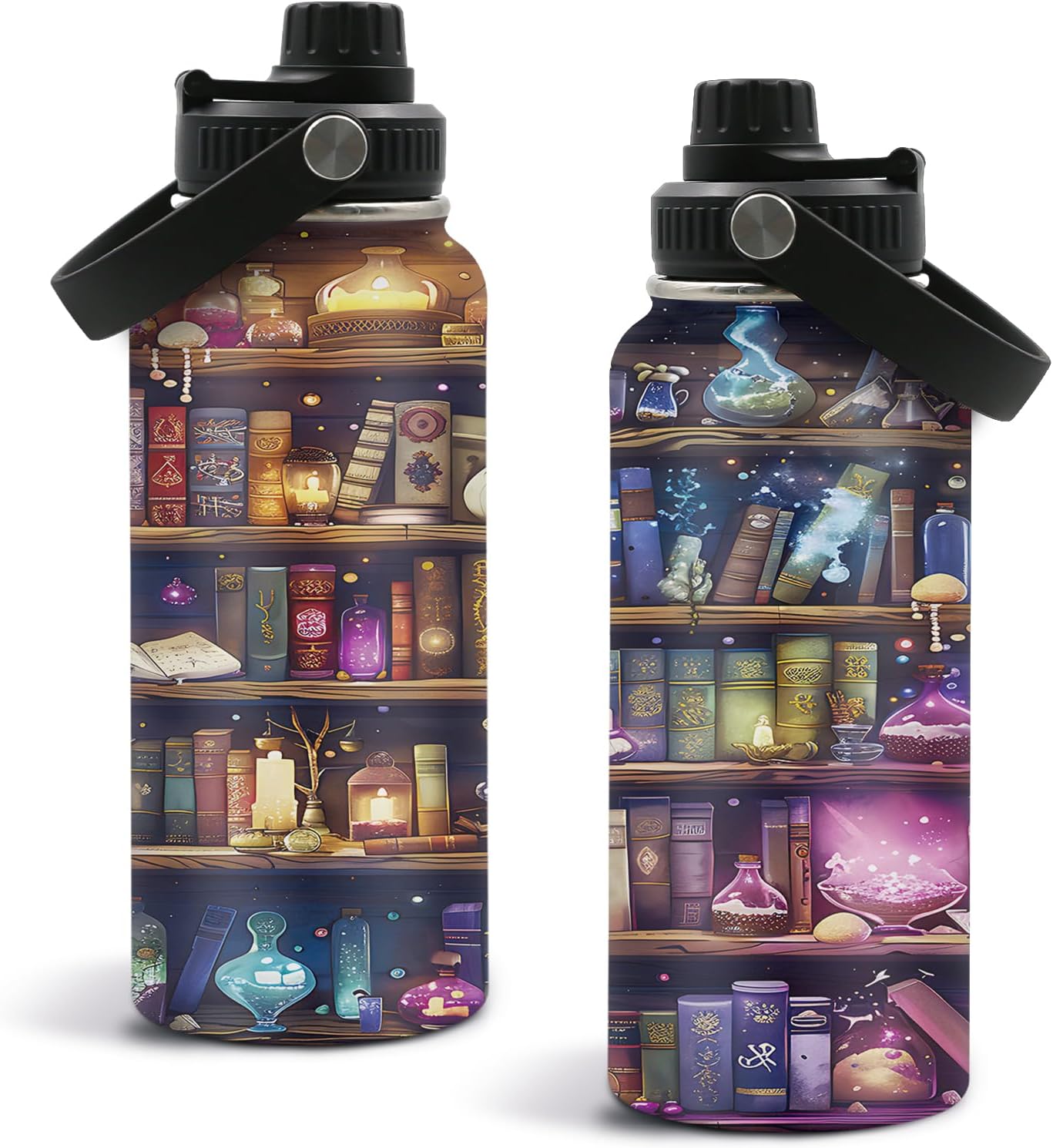 Bookshelf Gift for Booklover, 32oz Water Bottle Bookish Gifts for Women Readers Librarian Birthday Valentines Day , Leakproof Stainless Steel Insulated Tumbler, Book Accessories Travel Mug for Sport