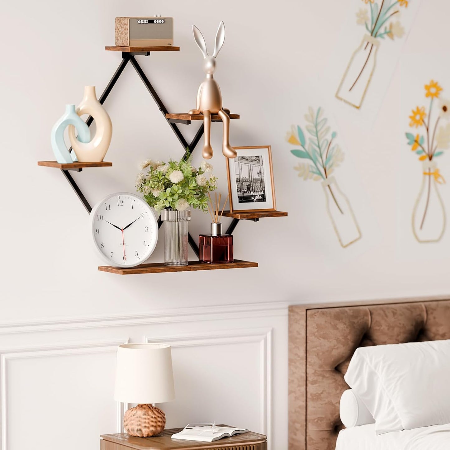 Floating Shelves for Wall, Wall Shelf for Living Room, Bedroom Décor, Large Hanging Shelf for Storage and Display for Books, Plants, Photos, Easy Install (Rustic Brown/Black)