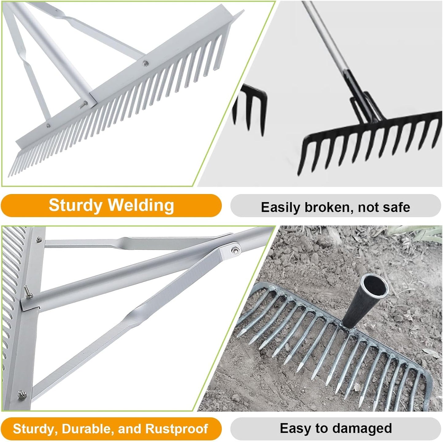 36 Inch Aluminum Landscape Rake, Garden Rake, Heavy Duty Rakes for Lawns, Metal Rake for Gardening, Loosening Soil, Lawn Care, Lake and Beach