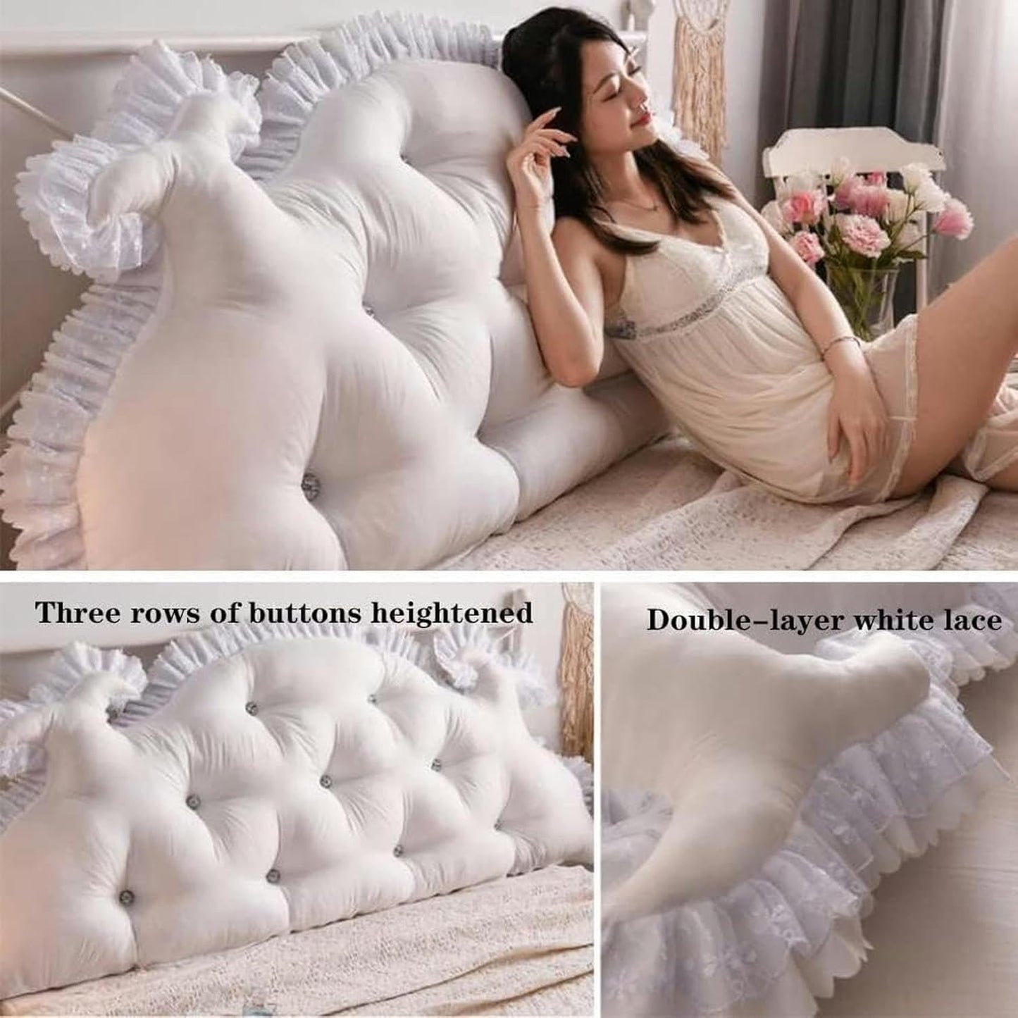 Solid Color Headboard Cushions, Removable Large Twin Back Pillow Peal Cotton Filled Bolster Soft Wedge Reading Body Pillow Bed Rest Pillows(Bean Paste,200cm)