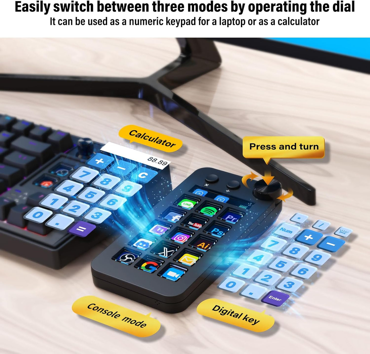 Streaming Deck for Live Streamers,Game Commands Keyboard for Gamers,Macro pad for Content Creators,Soundboard Keypad for OBS and YouTube,ThreeModes(ShortcutKeys,Calculator,Numeric Keypad)