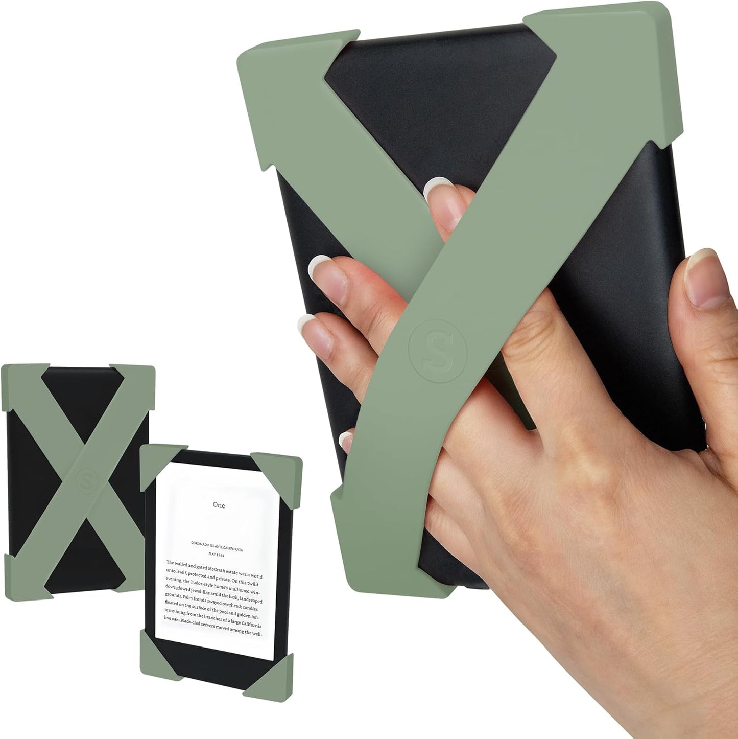 Strapsicle Silicone Hand Strap – Kindle & Paperwhite (6”) Gen 7–10, 6” Kobos – Medium – 2-Pack – Sage Green – Comfy Alternative to Case or Cover