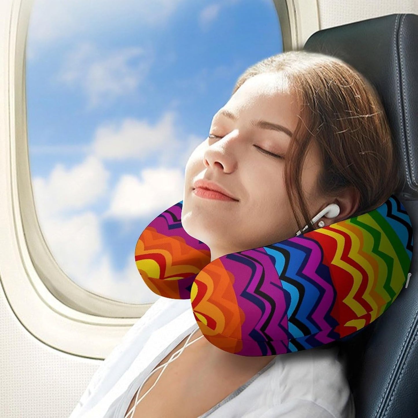 Gay Pride Rainbow Pattern Neck Pillow Memory Foam U Shaped Pillows Portable Pillows for Shoulder Travel Head Support Pillow with Concealed Zipper for Airplane Car Home Office