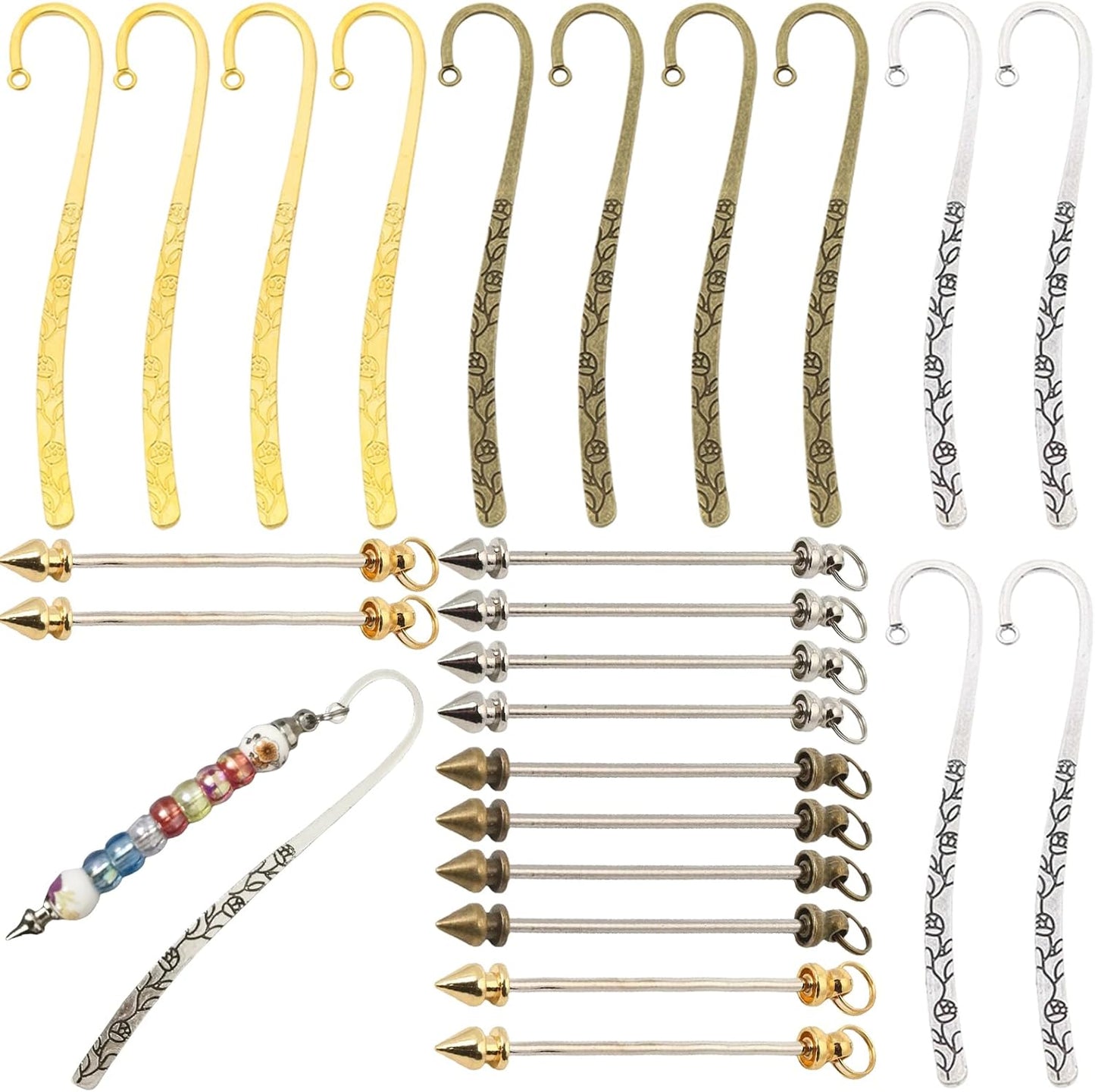 12 Pcs Beadable Bookmarks DIY Metal Blank Bar Bookmark for Beads Metal Bookmark Hairpin Hook Carved Antique Vintage Bookmarks Gift for Book Lovers Student Teacher Office Supplies