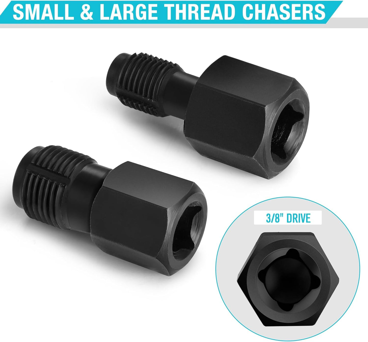 DURATECH 5PCS O2 Oxygen Sensor Socket Thread Chaser Set, 3/8" 1/2" Drive x 7/8" 22mm Oxygen Sensor Remover O2 Sensor Removal Tool Kit