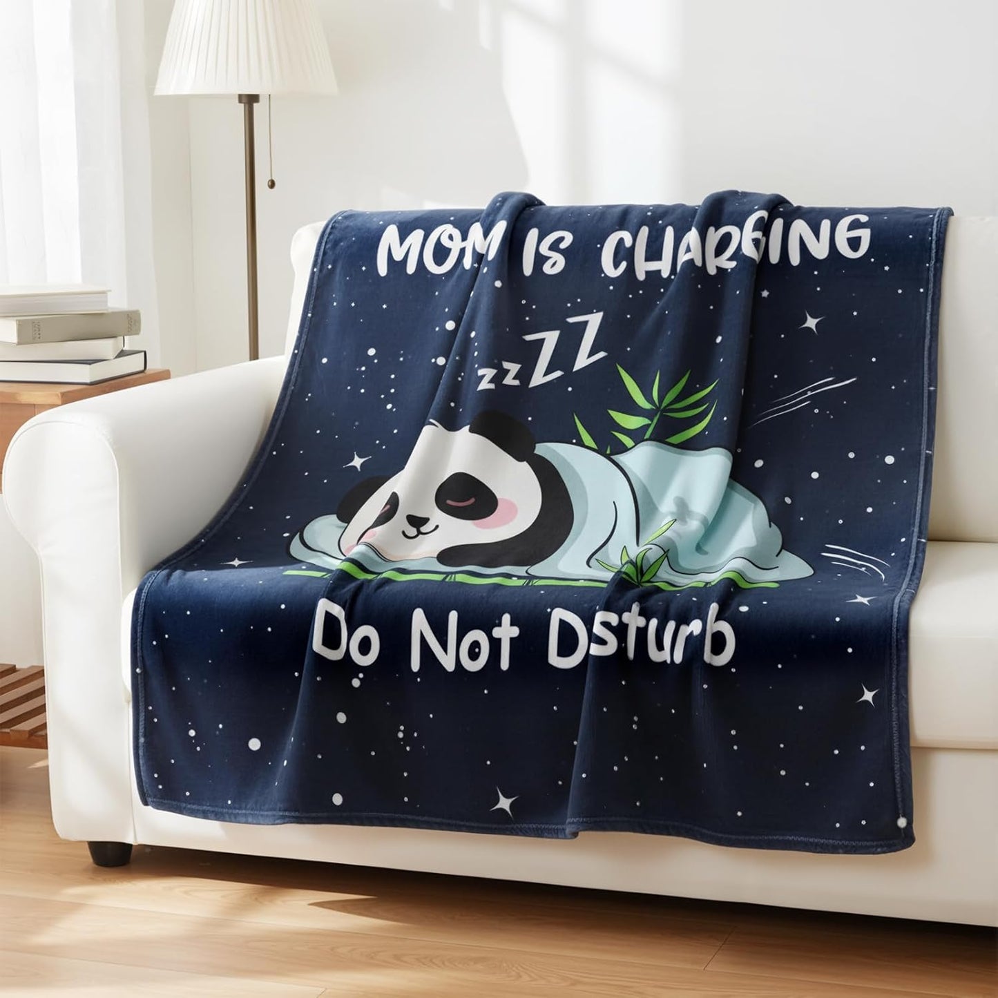 Tudomro Mom is Charging Blanket 1 Pack Funny Valentines Birthday Gifts for Mom 50"x 60" Funny Moms Blanket with Cute Panda Design Mothers Day Pregnancy Gift for Expecting Mama