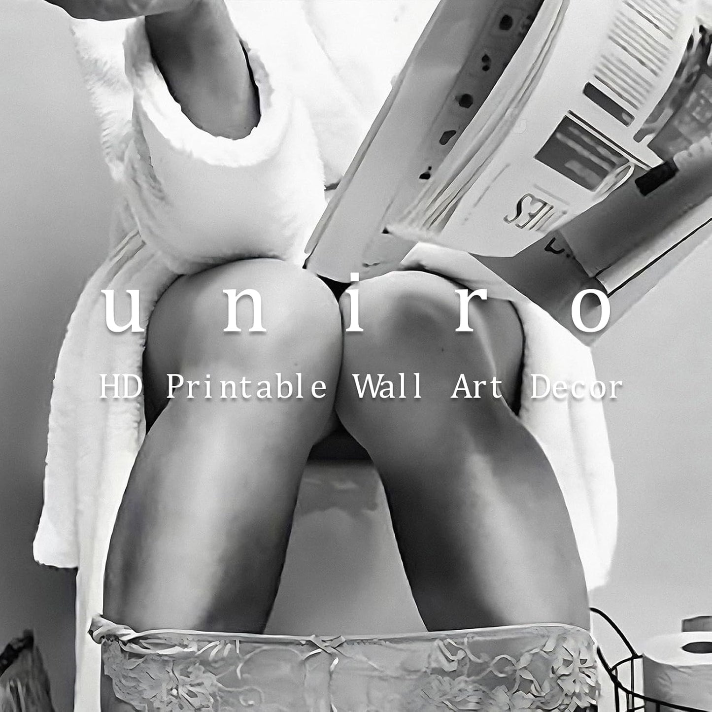 uniro Trendy Newspaper Wall Art Prints Woman Reading Newspaper in Toilet Canvas Decor Vintage Black & White Newspaper Wall Decor Aesthetic Pictures Funky Bathroom Wall Decor Disco Poster for Teen Girly Bedroom Apartment, Bar Cart decor -8x10 Unframed