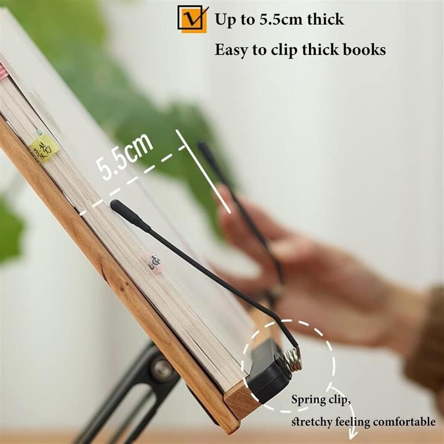 Book Stand Metal Book Holder with Paper Clips for Reading, 360° Rotate Cookbook Holder Stand, Laptop Stand Adjustable Height for Writing, Tablet (Color : Walnut) (Walnut) (Natural)