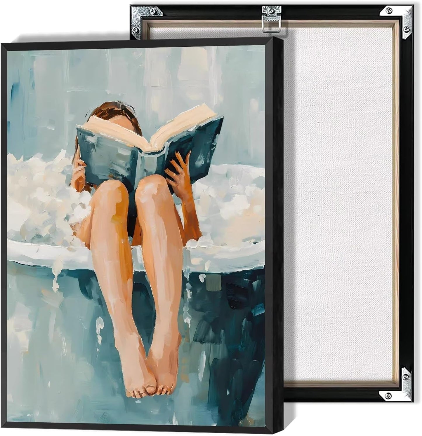 Woman Reading in Bath Tub Wall Art Modern Relaxing Bathroom Canvas Prints Vintage Minimalist Spa Poster Painting Trendy Whimsical Accent Aesthetic Picture Decor for Washroom 12x16inch Unframed