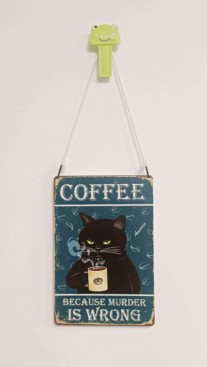Bestylez Funny Black Cat Signs - Coffee Lovers Kitchen Decor, 12 x 8 Inch (912)