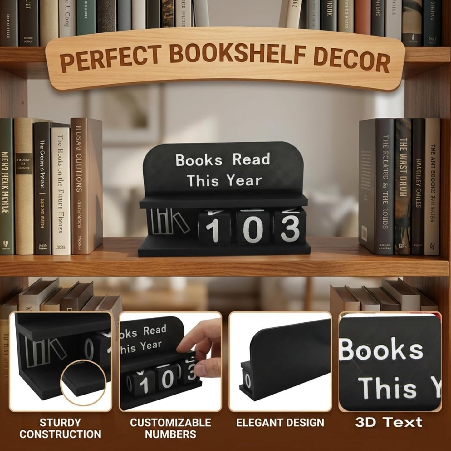 Books Read This Year Counter，3D Printed Book Counter，Book counters are Used to Decorate Bookshelves and desks, displaying Reading Goals, Reading Challenge Gifts, and Presents for Readers