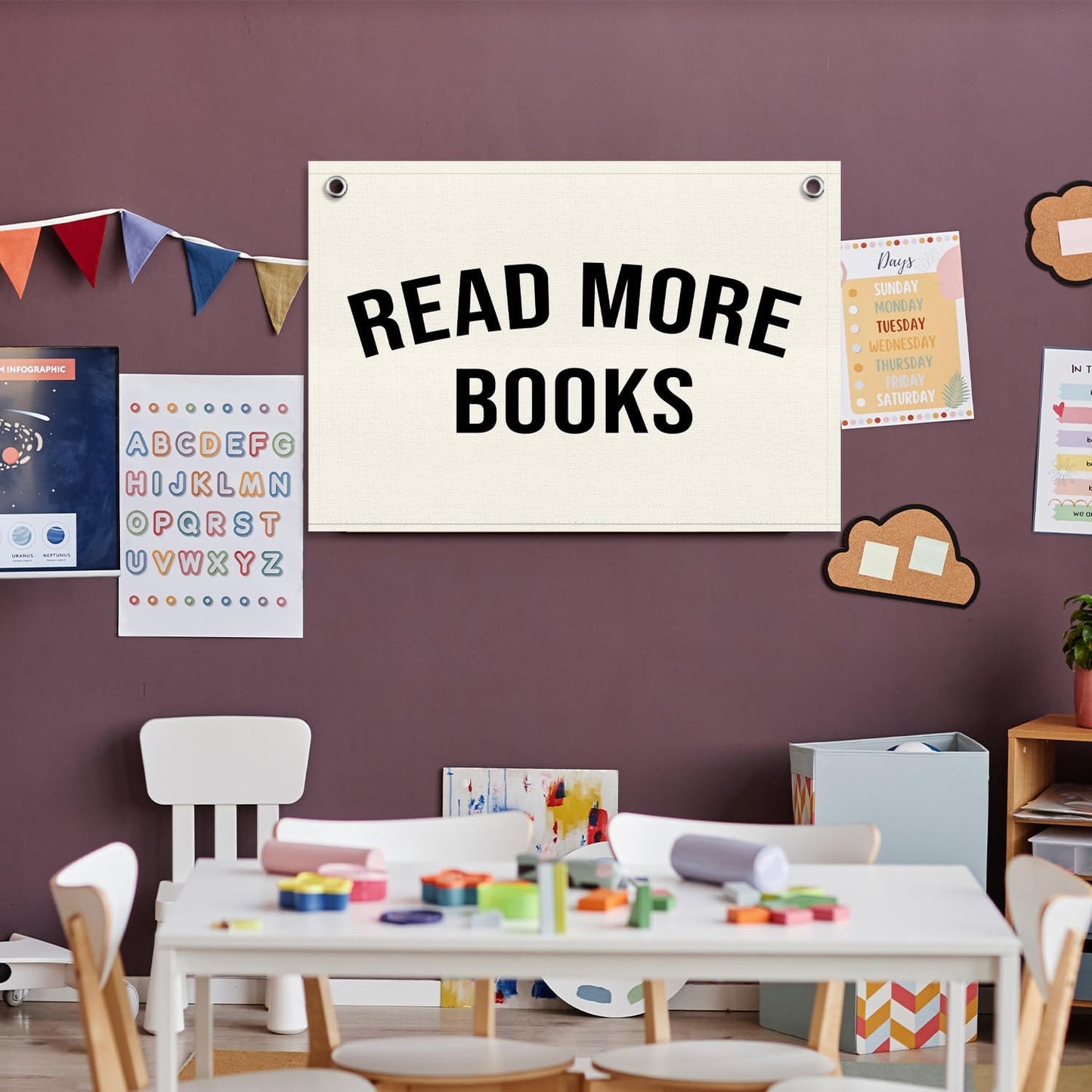 Reading Room Inspirational Wall Decor Canvas Banner, Read More Books Wall Art, Reading Corner Sign, Banner Flag Classroom Nursery Decor Backdrop for Toddlers Room Playroom Read Nook -10