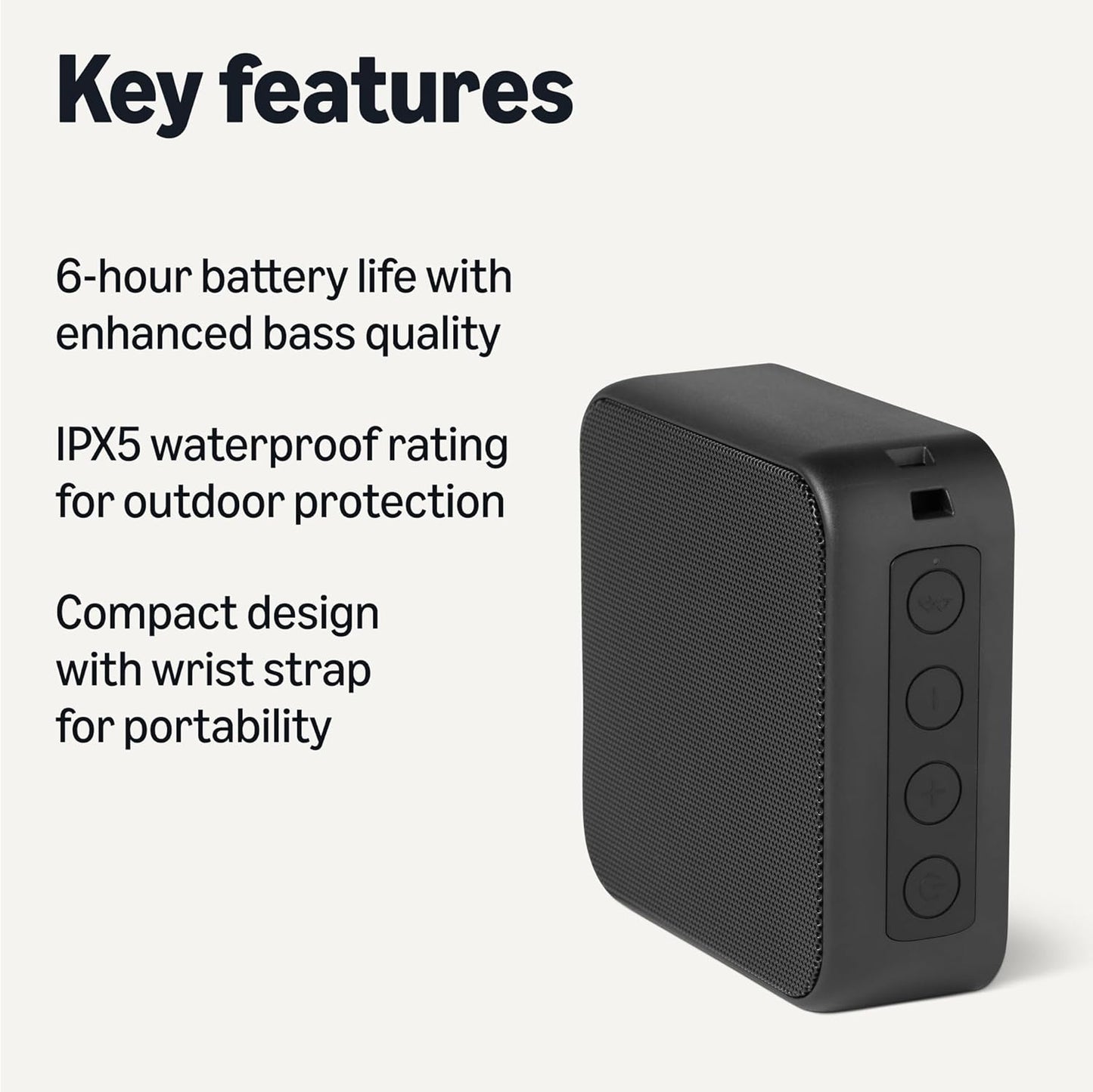 Amazon Basics Bluetooth Speaker Wireless, IPX5 Waterproof, 6 Hour Playtime, Compact Size for Home, Outdoor, Black