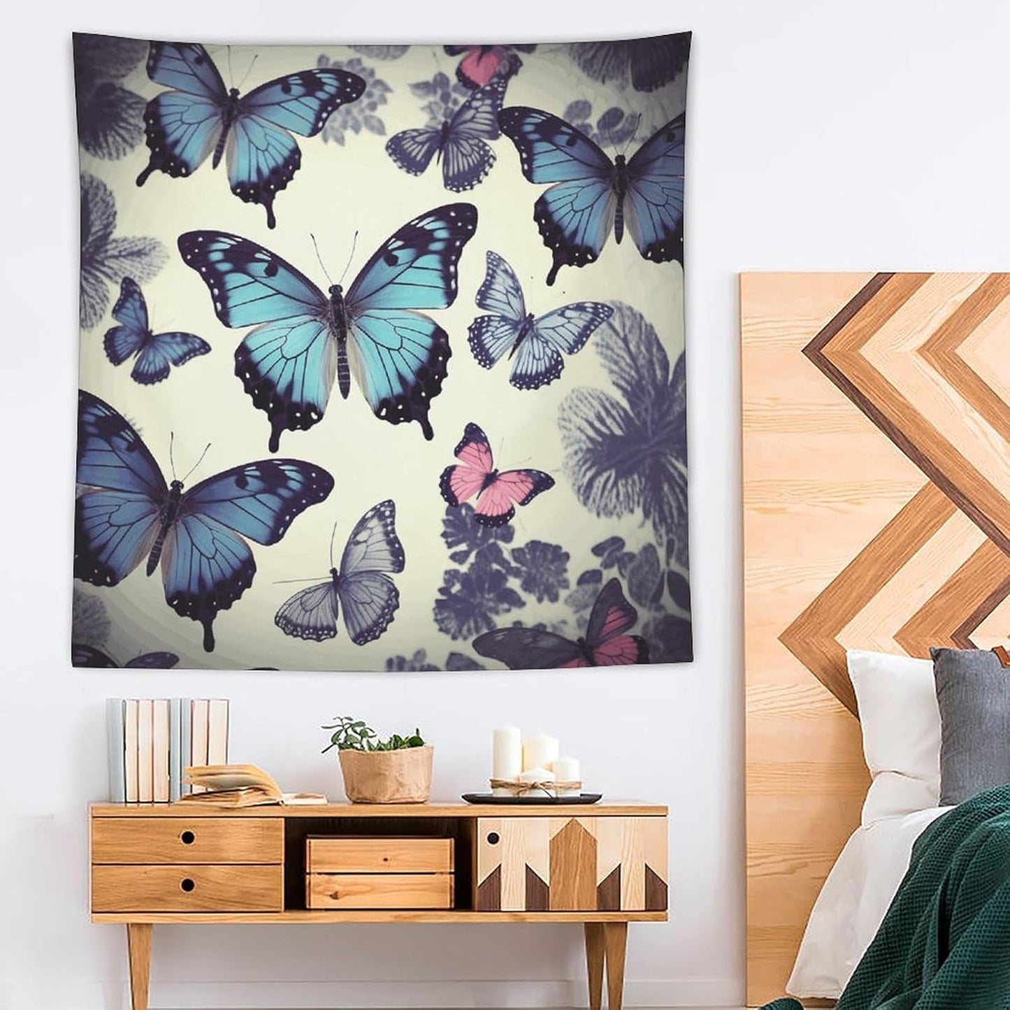 FodPand Beautiful Butterfly Tapestry Anti-fading Wall Tapestry with Installation Kit Backdrop Banner Multipurpose Aesthetic Tapestries Boho Wall Art Hanging Decorative Blanket 60"x60"