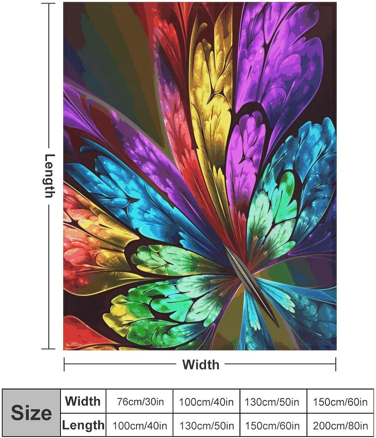 Rainbow Butterfly Blanket Super Soft Lightweight Throw Blanket Cute Cozy Warm Bed Blanket Decorative Fuzzy Blanket All-Season Home Decor Gift for Sofa Couch Living Room 50"*60"（130 * 150cm）
