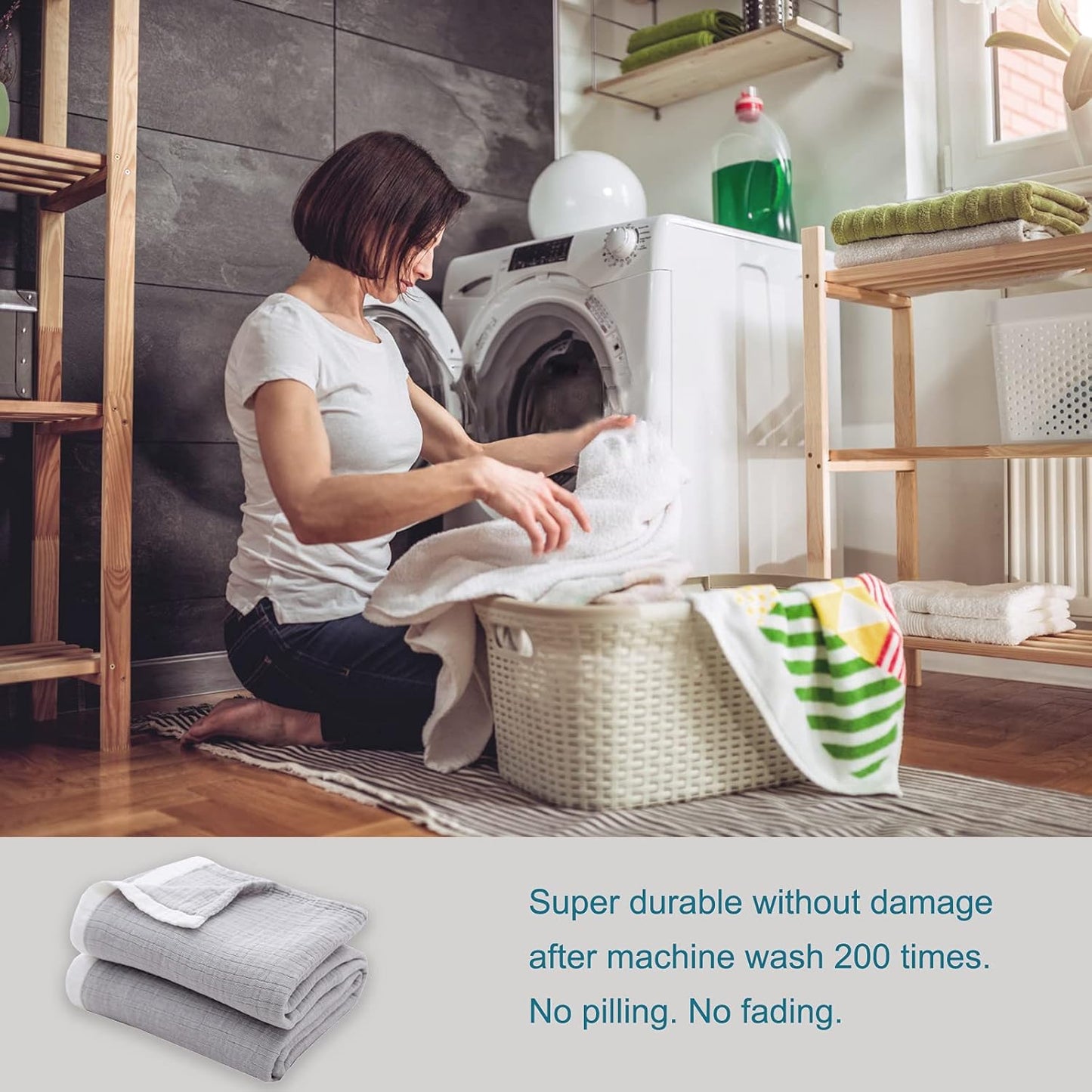 SE SOFTEXLY Cotton Muslin Throw Blanket for Adults,Breathable 4-Layer Yarn Dyed Linen Texture Gauze Blanket for Bed Sofa Couch,Super Soft Light Weight Blanket for All Season（50"x60",Grey）