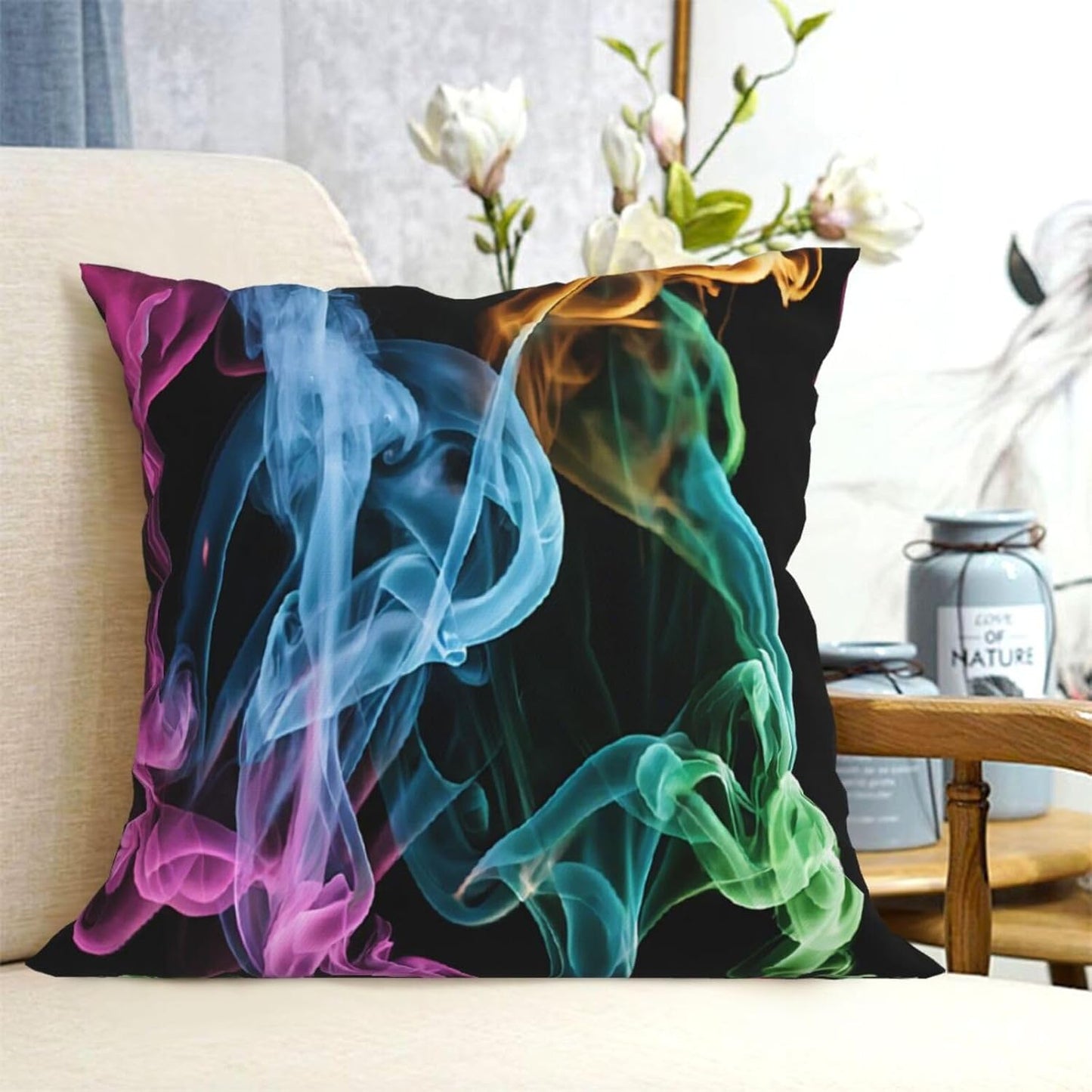 All-Season Square Pillow Covers 18"X18", Colorful Smoke, Decorative Throw Pillow Covers for Sofa Bed Couch, Hidden Zipper Cushion Cover, Square Lumbar & Accent Pillowcases for Home Decor