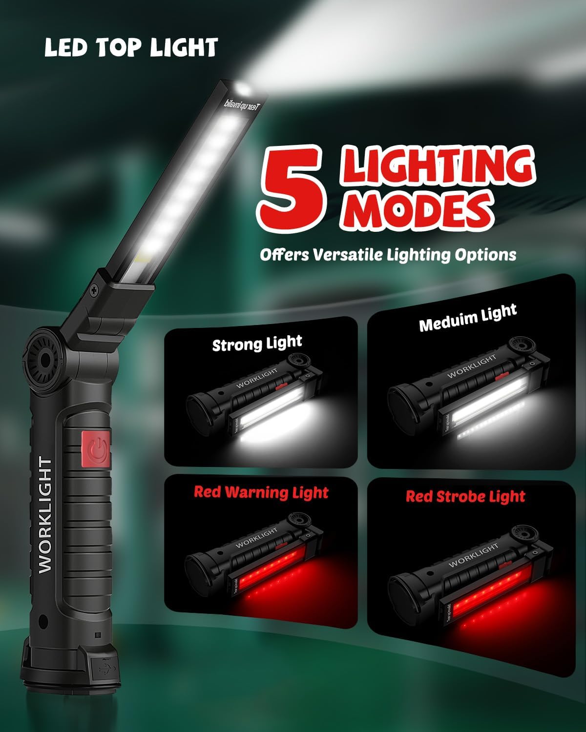 Coquimbo Tool Gifts for Men Him Dad Husband, Rechargeable LED Work Light BBQ Grill with Magnetic Base Hook, 360° Rotate Mechanic Flashlight Mens Easter Birthday Gifts (2 Pack Black)