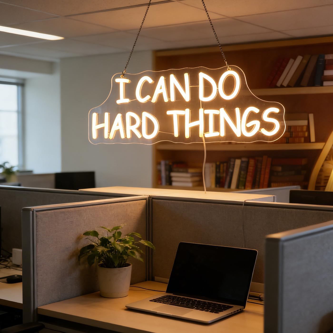I Can Do Hard Things Wall Hanging Neon Sign, Led Positive Quotes Decorative Neon Lights for Kid's Room Wall Hanging Banners, Playroom Classroom Wall Decor Neon Light Sign(warm white)