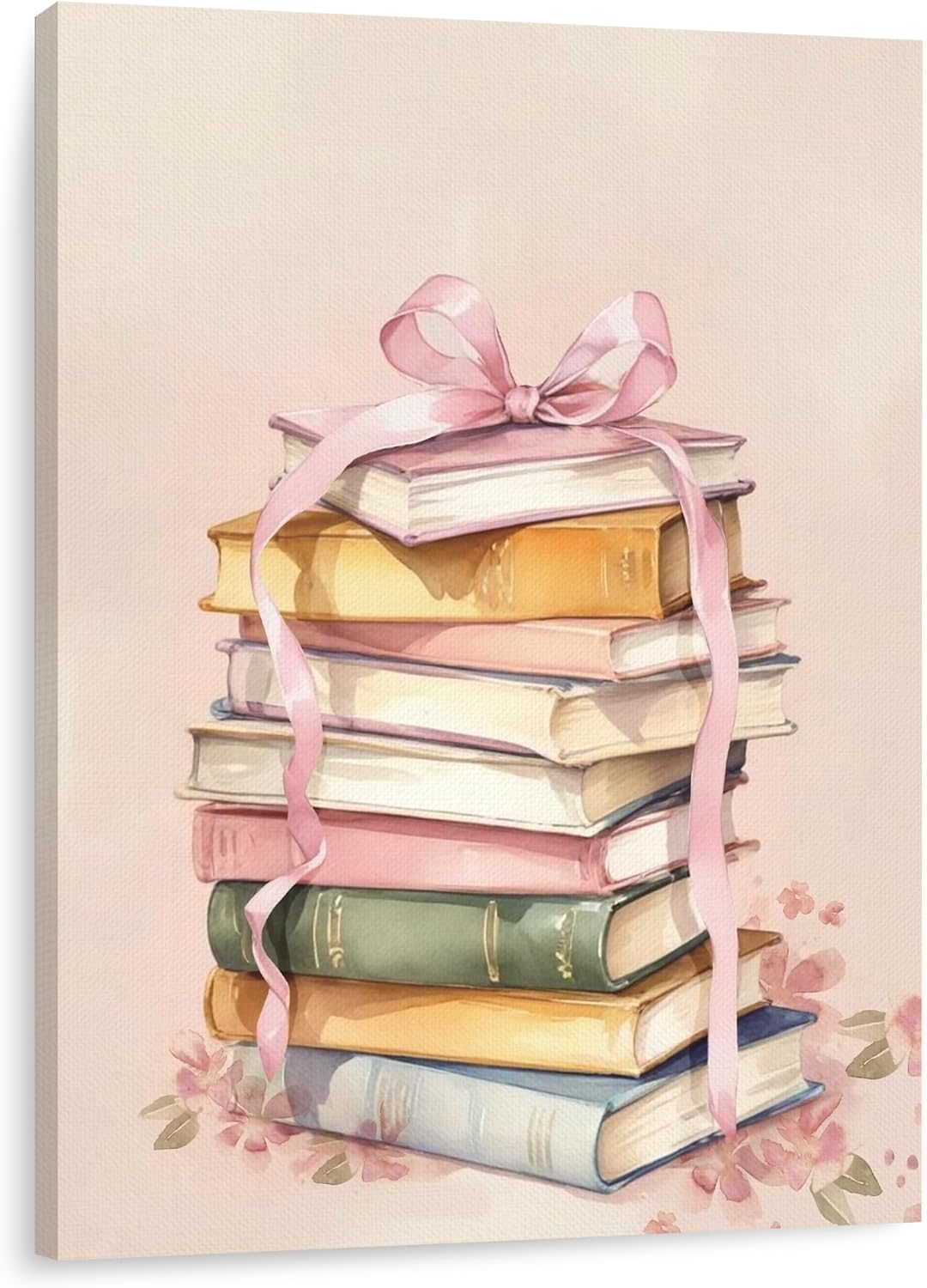 IWGDNJS Coquette Pink Bow Book Wall Art Decor, Reading Corner Nook Room Decor, Preppy Floral Bookish Canvas Wall Art Prints for Library Classroom Home Girls Bedroom, 11x14 Inch