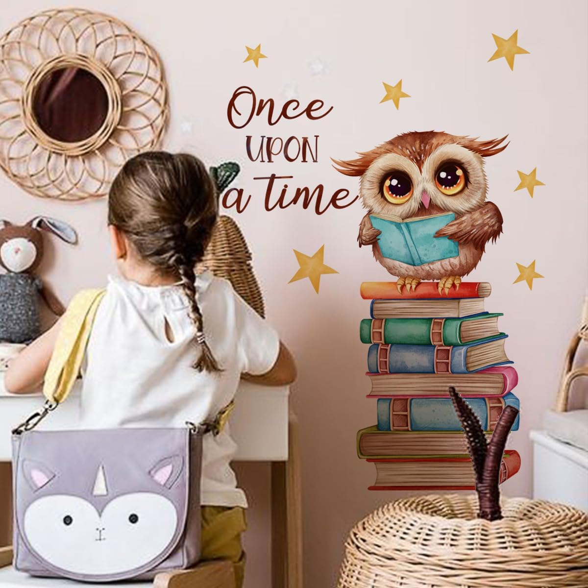 Owl Books Educational Wall Decals Reading Corner Wall Stickers for Classroom Kids Bedroom Preschool Wall Decor