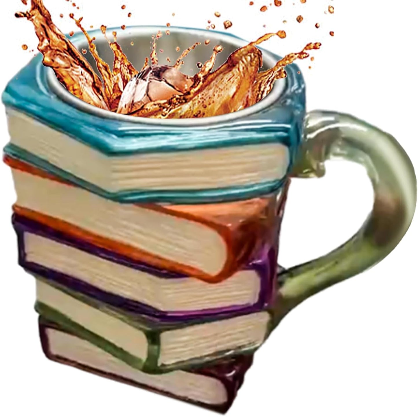 Book Mug - Painted Book Stack Cup for Readers | Novelty Resin Coffee Tea Drinking Container with Literature Inspired Design & Comfortable Handle for Home Use, Office Desk, Gift Giving